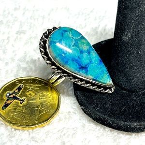 enhanced Blue coral Ring in silver plate-handmade